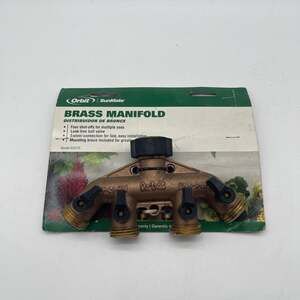 Orbit SunMate Brass 4-Outlet Garden Hose Faucet Manifold with Mounting Brace 620